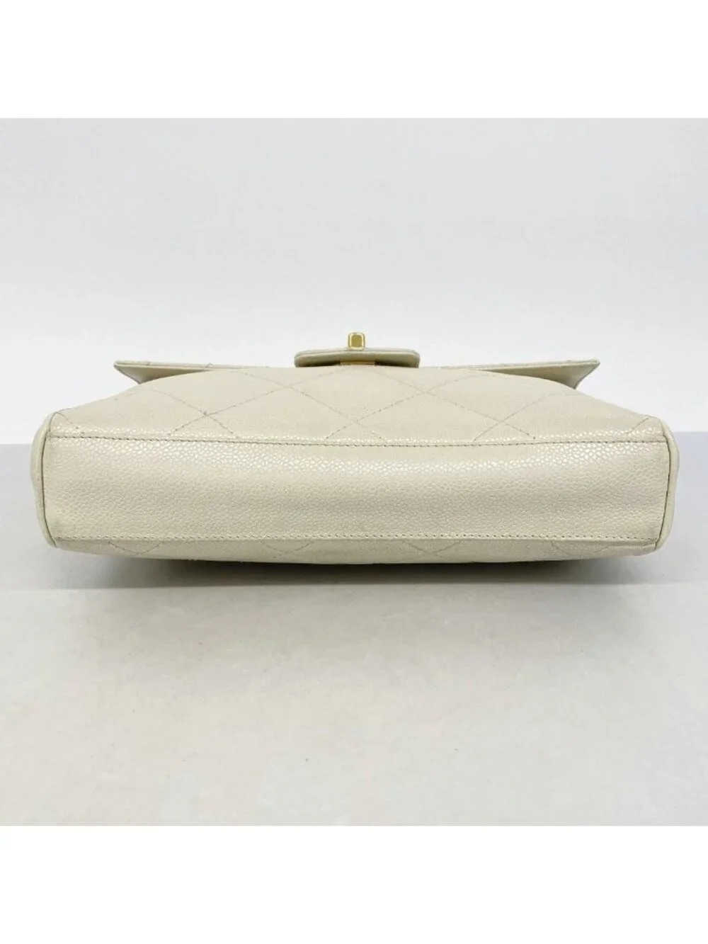 Chanel Handbag Quilted Caviar Leather White Gold